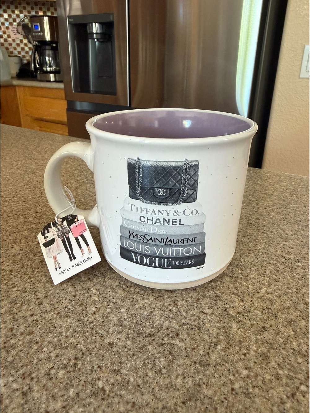 Amanda Greenwood Fashion Book Stack Ceramic Mug with Purple Interior